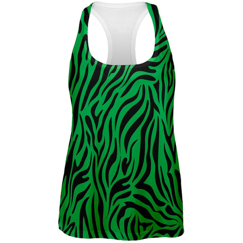 Zebra Print Green All Over Womens Tank Top