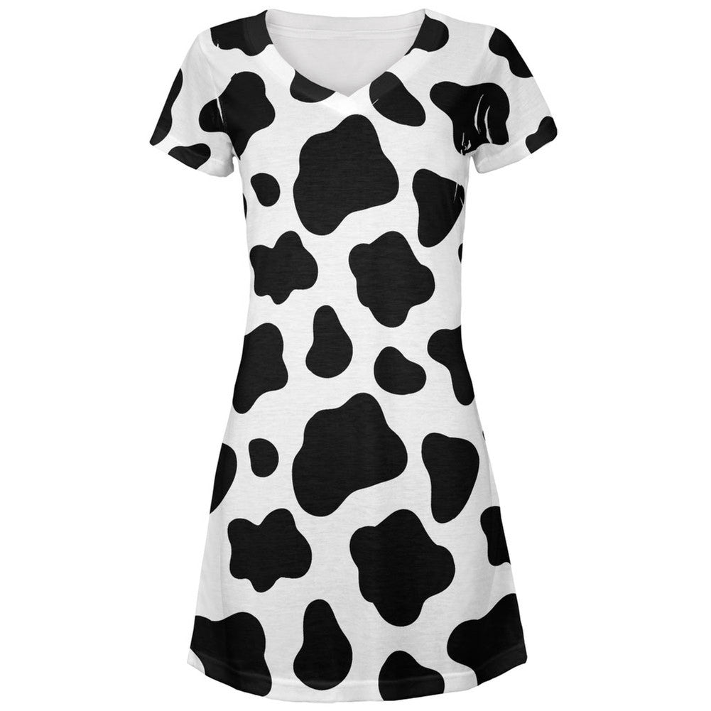 Cow Pattern Costume All Over Juniors V-Neck Dress –