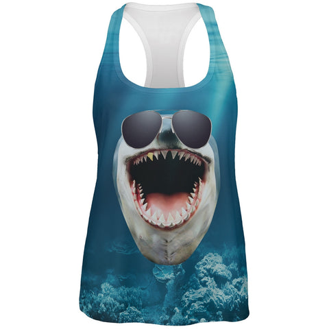 Big Goofy Shark Face All Over Womens Work Out Tank Top