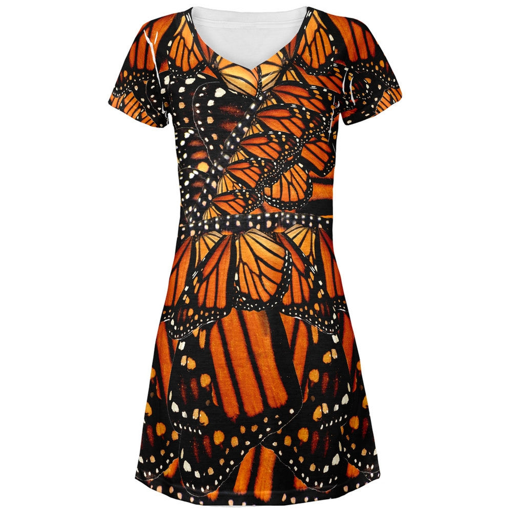Monarch Butterfly Costume All Over Juniors V-Neck Dress –