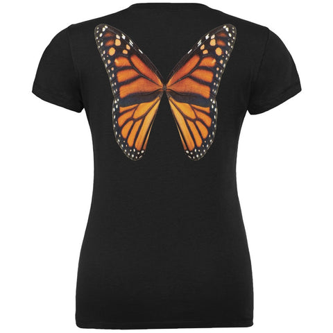 Monarch Butterfly Wings Costume Black Juniors V-Neck T-Shirt
