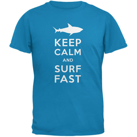 Shark Keep Calm and Surf Fast Sapphire Blue Adult T-Shirt