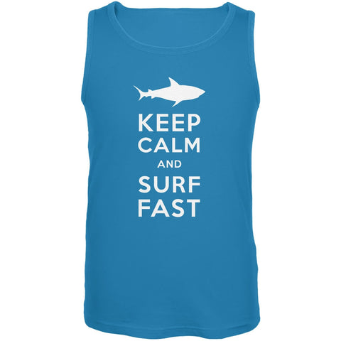 Shark Keep Calm and Surf Fast Turquoise Adult Tank Top