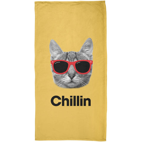 Chillin Cat Orange All Over Plush Beach Towel