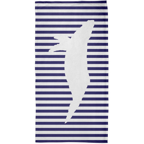 Whale Nautical Stripes All Over Plush Beach Towel