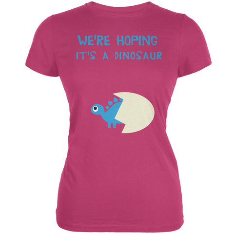 We're Hoping It's a Dinosaur Boy Berry Pink Juniors Soft T-Shirt