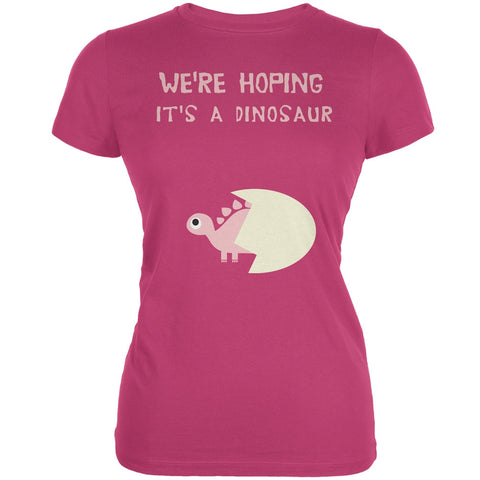 We're Hoping It's a Dinosaur Girl Berry Pink Juniors Soft T-Shirt
