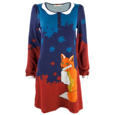 Fox in Leaves Women's Sweater Dress