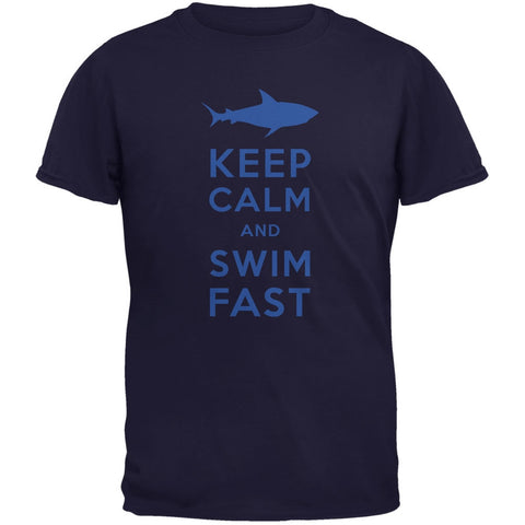Shark Keep Calm and Swim Fast Navy Adult T-Shirt