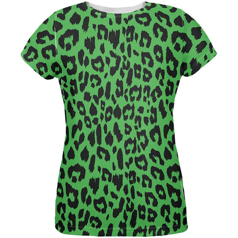 Green Cheetah Print All Over Womens T-Shirt
