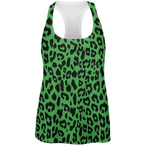 Green Cheetah Print All Over Womens Work Out Tank Top