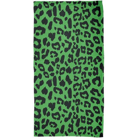 Green Cheetah Print All Over Plush Beach Towel