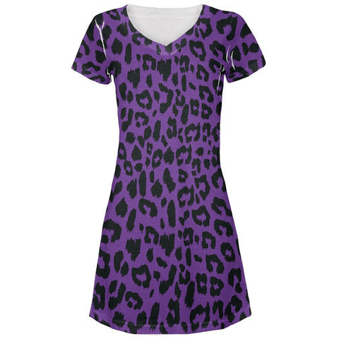 Purple Cheetah Print All Over Juniors V-Neck Dress