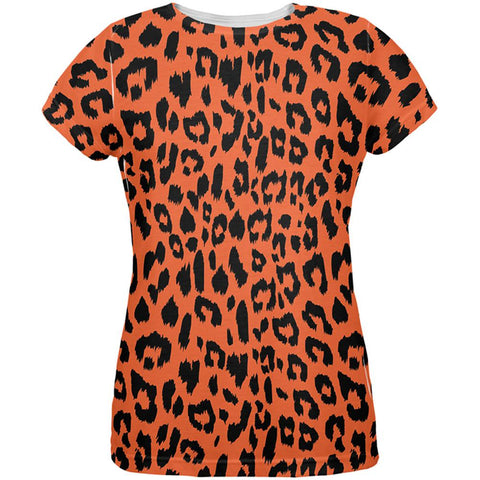 Orange Cheetah Print All Over Womens T-Shirt
