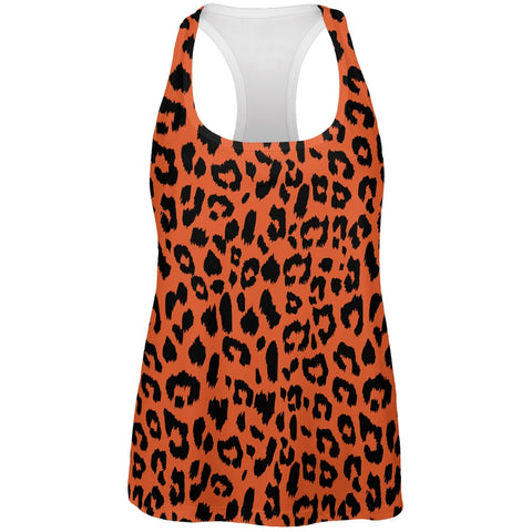 Orange Cheetah Print All Over Womens Work Out Tank Top