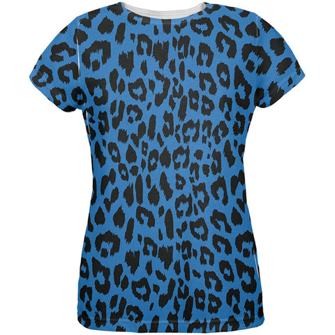 Blue Cheetah Print All Over Womens T-Shirt