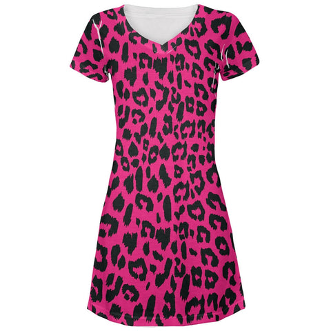 Pink Cheetah Print All Over Juniors V-Neck Dress
