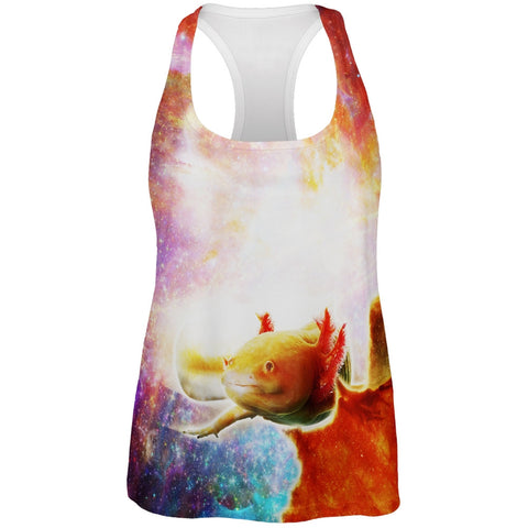 Galaxy Axolotl Mexican Salamander All Over Womens Racerback Tank Top