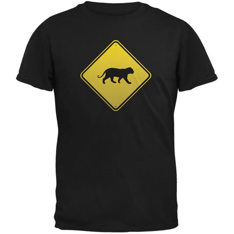 Cheetah Crossing Sign Black Adult T-Shirt