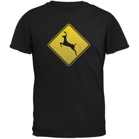 Deer Crossing Sign Black Adult T-Shirt