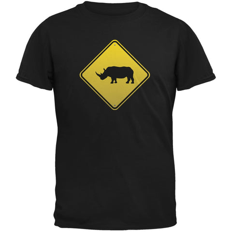 Rhino Crossing Sign Black Adult T-Shirt