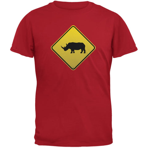 Rhino Crossing Sign Red Adult T-Shirt
