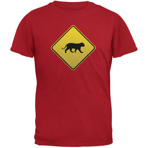 Cheetah Crossing Sign Red Adult T-Shirt