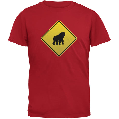 Gorilla Crossing Sign Red Adult T-Shirt