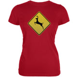 Deer Crossing Sign Black Juniors Soft T-Shirt