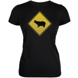 Hippo Crossing Sign Black Juniors Soft T-Shirt