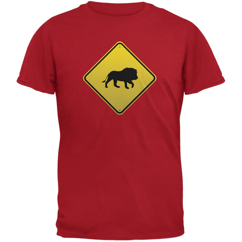 Lion Crossing Sign Red Adult T-Shirt