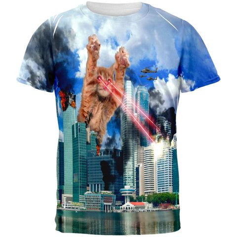 Giant Cat Laser Rampage and Destroy All Over Adult T-Shirt