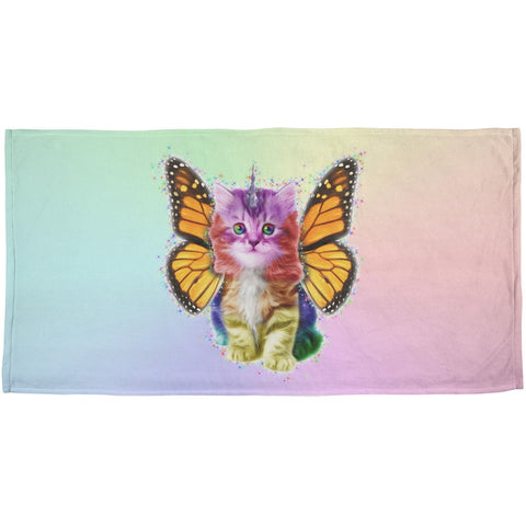 Rainbow Butterfly Unicorn Kitten All Over Plush Beach Towel