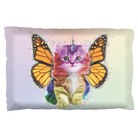Rainbow Butterfly Unicorn Kitten Pillow Case
