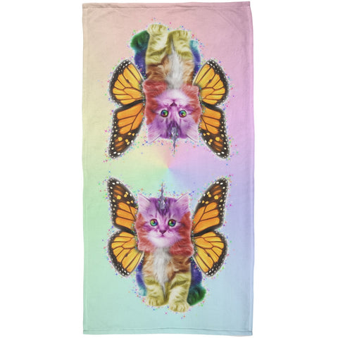 Rainbow Butterfly Unicorn Kittens All Over Plush Beach Towel