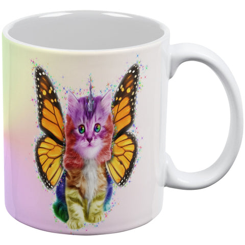 Rainbow Butterfly Unicorn Kittens White All Over Coffee Mug