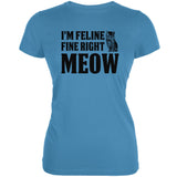 Cats I'm Feline Fine Right Meow Aqua Juniors Soft T-Shirt