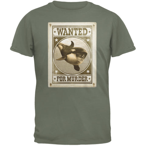 Orca Killer Whale Wanted For Murder Military Green Adult T-Shirt