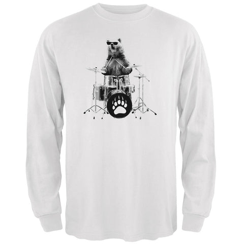 Bear Drummer White Adult Long Sleeve T-Shirt