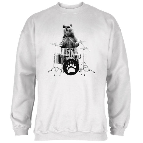 Bear Drummer White Adult Sweatshirt