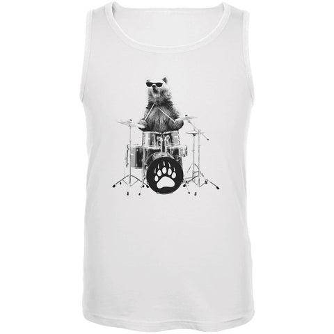 Bear Drummer White Adult Tank Top