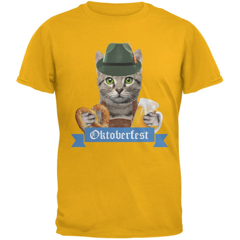 Oktoberfest Funny Cat Gold Adult T-Shirt