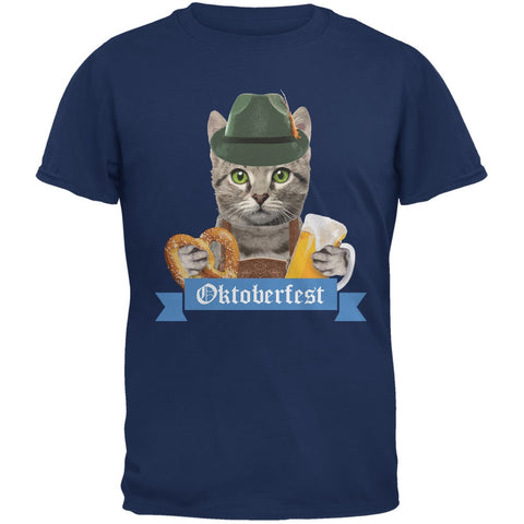 Oktoberfest Funny Cat Metro Blue Adult T-Shirt