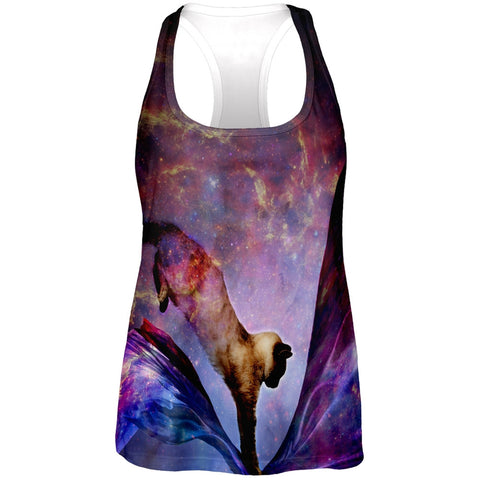 Galaxy Cat Time and Space All Over Womens Racerback Tank Top