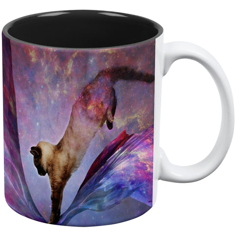 Galaxy Cat Time and Space White-Black All Over Coffee Mug