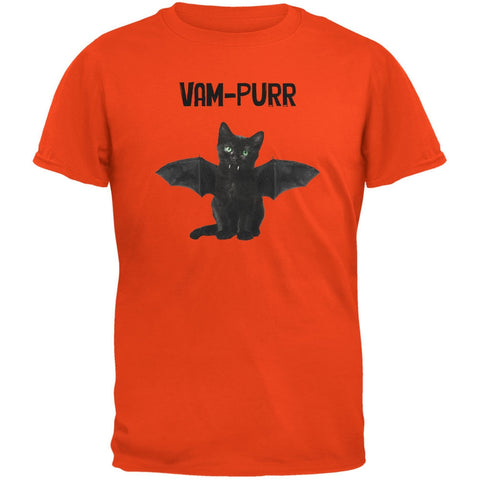 Halloween Cat Vampire Vam-purr Orange Adult T-Shirt
