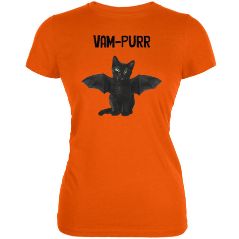Halloween Cat Vampire Vam-purr Orange Juniors Soft T-Shirt