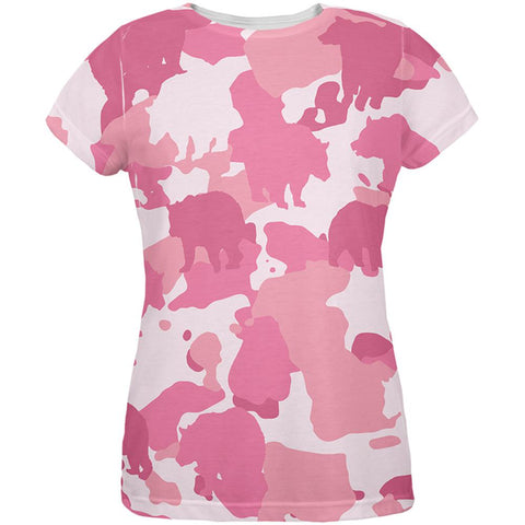 Bear Pink Camo All Over Womens T-Shirt