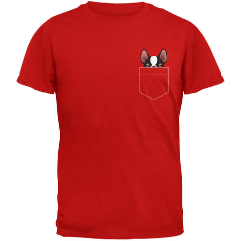 Boston Terrier Pocket Pet Red Adult T-Shirt