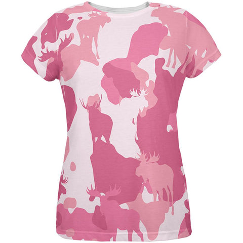 Moose Pink Camo All Over Womens T-Shirt